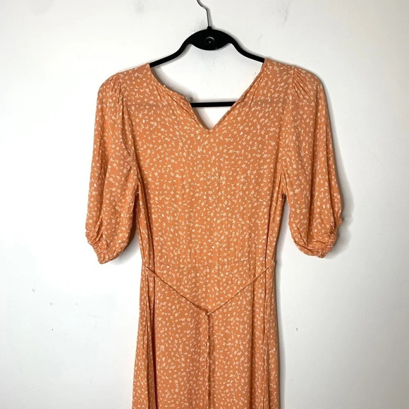 Kivari Fleur Ditsy Midi Dress Orange Rust Floral Print Tie Waist Size XS - Picture 9 of 16